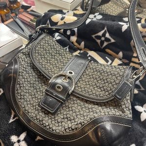 COPY - Black/ grey Coach canvas/Leather monogram shoulder bag.